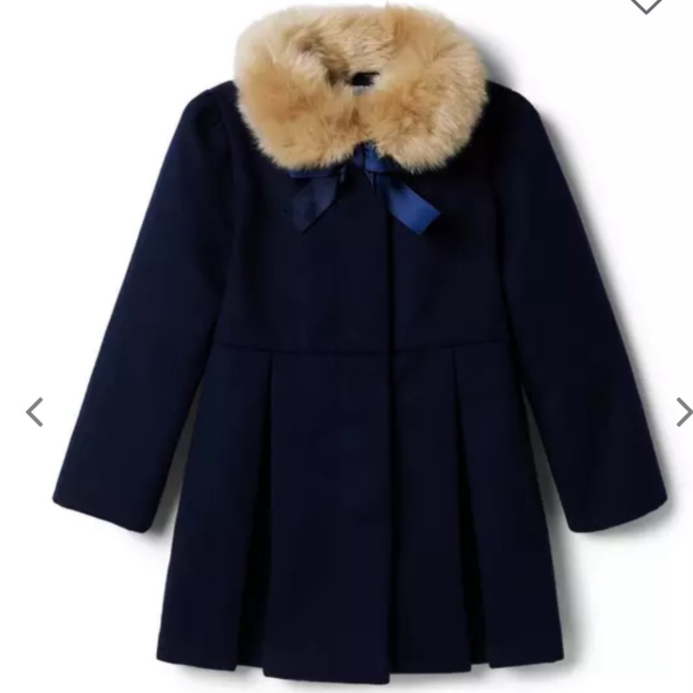 Janie and Jack Navy Wool Peacoat with Tan Faux Fur Collar Dark Marine
